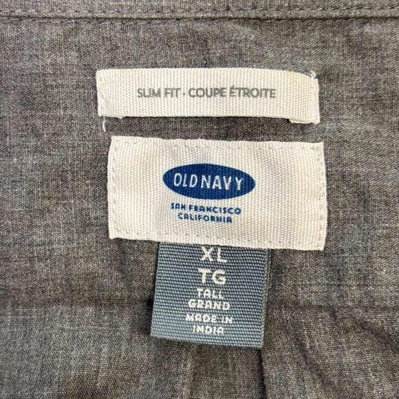 Old Navy Shirt XL Tall Gray Slim Fit Button-Front Cotton Blend Men's XLT - Picture 7 of 8